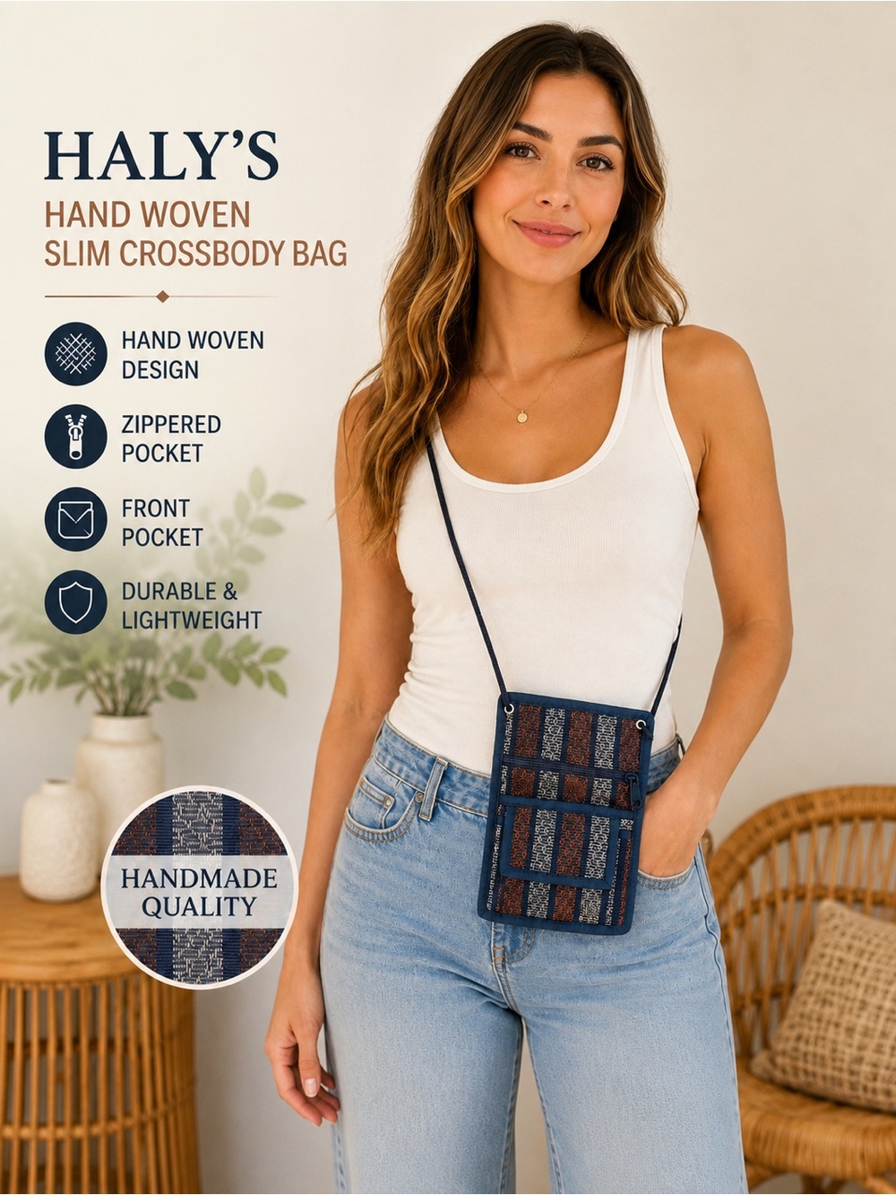 Hand Woven Slim Crossbody Bag